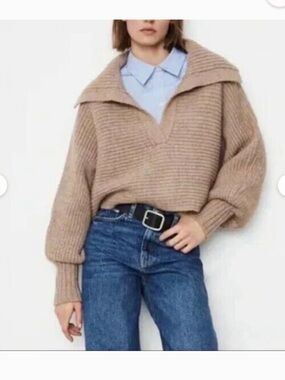 House of Harlow Knit Collared V-neck Sweater